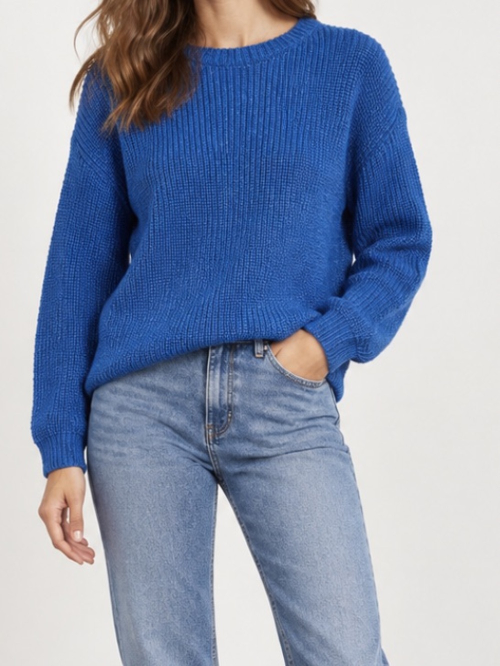 Ann Taylor LOFT Chunky Knit Boatneck Relaxed Pullover Sweater Blue Medium Petite